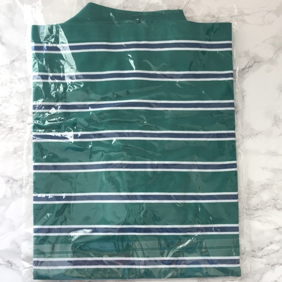 NEW Joseph Turner UK Golf Polo Shirt Striped Medium Green & Blue - Picture 7 of 11